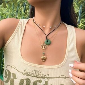 Trendy layering Jade stone necklace New Age Spiritual